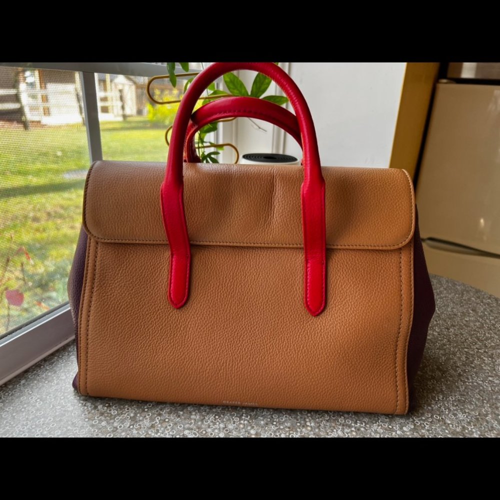 Draper James Brown Leather satchel with red accents